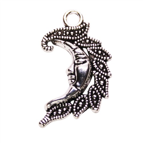 Charm Fancy New Moon 16x26mm Antique Silver - Image 2