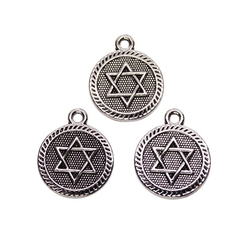 Charm Six Pointed Star 15x18mm Star of David Antique Silver