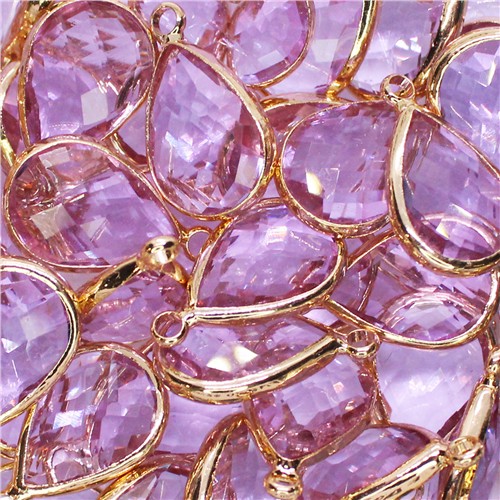 Charm Teardrop 11x17mm Gold Plated Brass Setting Glass Crystal Light Purple