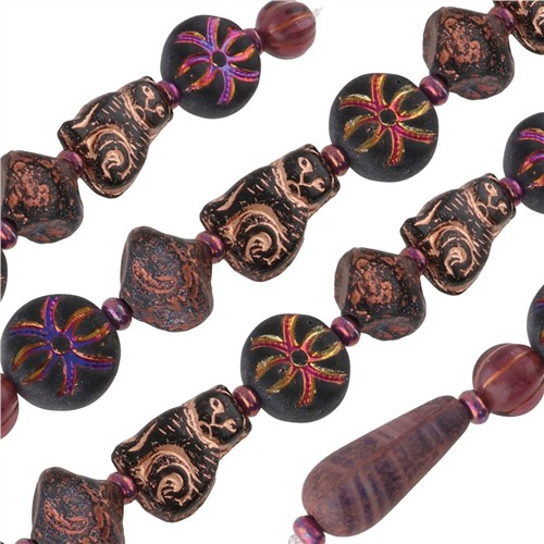 Czech Table Cut and Pressed Beads Copper Cat Mix Strand