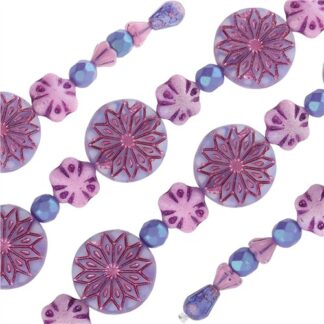 Czech Table Cut and Pressed Beads Purple Flower Mix Strand