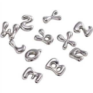 Initial Letter Bead Charm 20mm Brushed Finish Stainless Steel Each